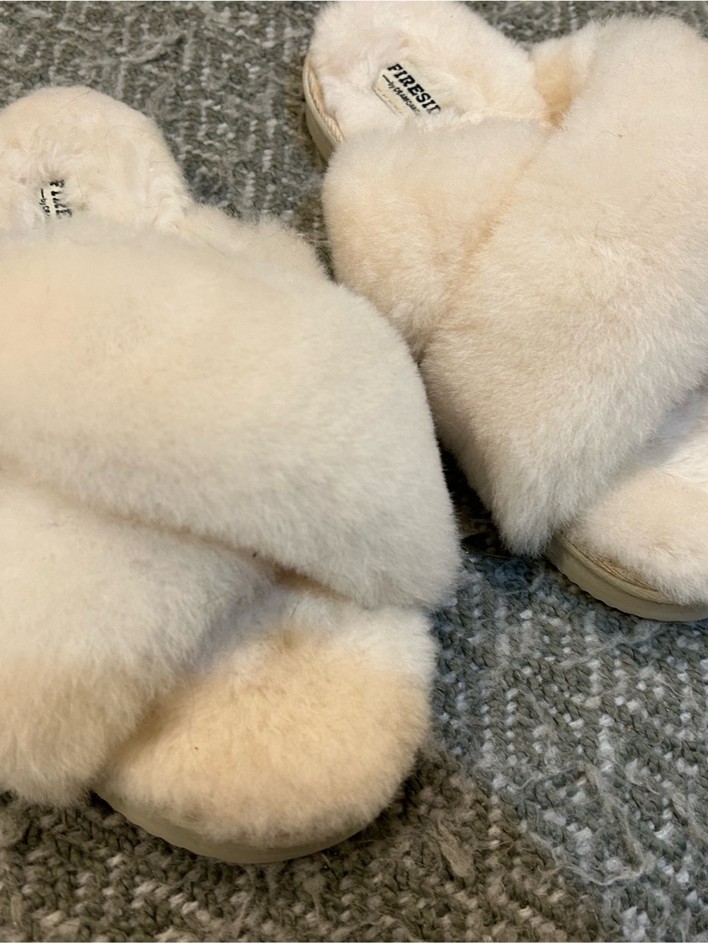 Plush Cream Cross-Strap Women's Slippers by Firestar